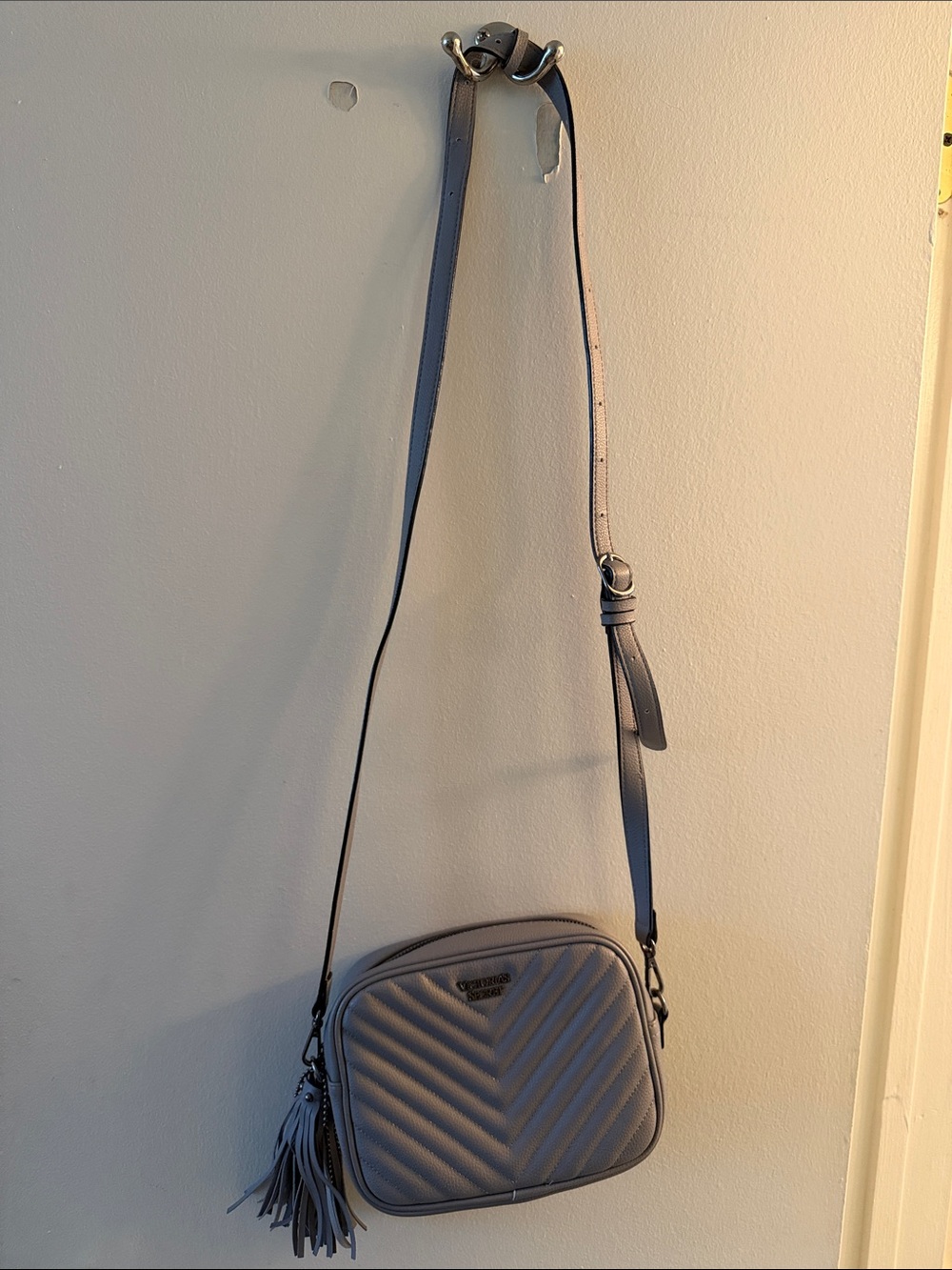 Victoria's Secret Quilted Chevron Crossbody in Light Gray